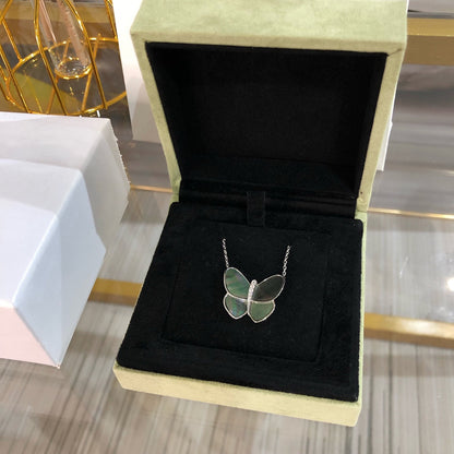 [Clover]LARGE BUTTERFLY SILVER PENDANT DIAMOND NECKLACE