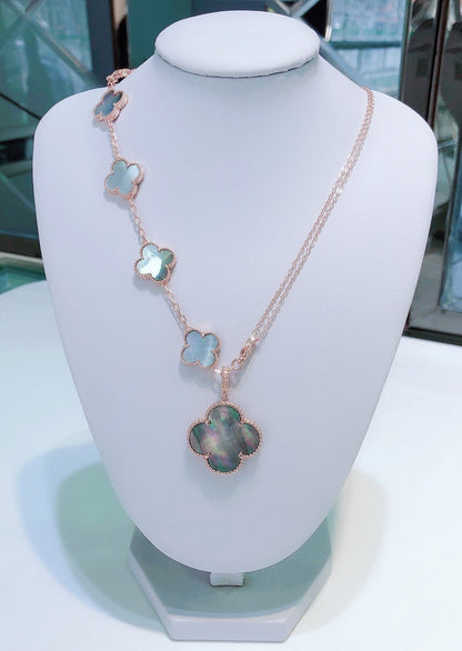 [Clover]COMBINED BRACELET 5 MOTIFS AND NECKLACE DARK MOP ROSE GOLD