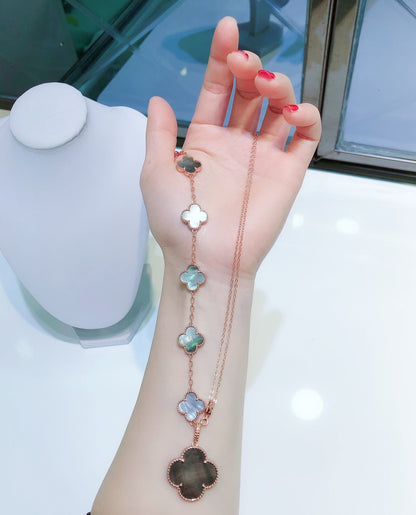[Clover]COMBINED BRACELET 5 MOTIFS AND NECKLACE DARK MOP ROSE GOLD