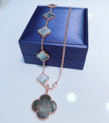 [Clover]COMBINED BRACELET 5 MOTIFS AND NECKLACE DARK MOP ROSE GOLD