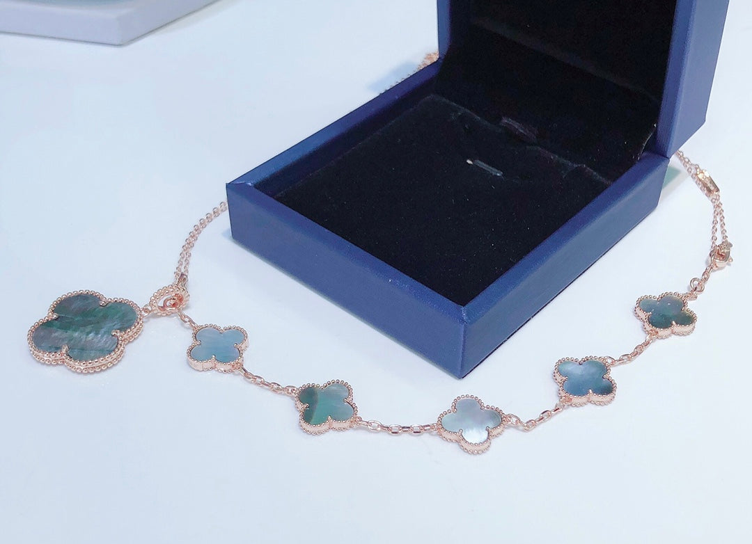 [Clover]COMBINED BRACELET 5 MOTIFS AND NECKLACE DARK MOP ROSE GOLD