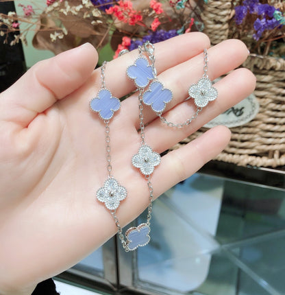 [Clover]CLOVER 10 MOTIFS CHALCEDONY DIAMONDS SILVER NECKLACE