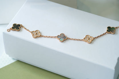 [Clover]CLOVER 5 MOTIFS DARK MOP AND DIAMONDS PINK GOLD BRACELET