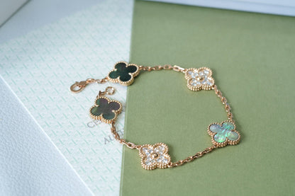 [Clover]CLOVER 5 MOTIFS DARK MOP AND DIAMONDS PINK GOLD BRACELET