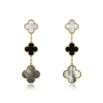 [Clover]CLOVER EARRINGS GOLD ONYX MOP 3 MOTIF