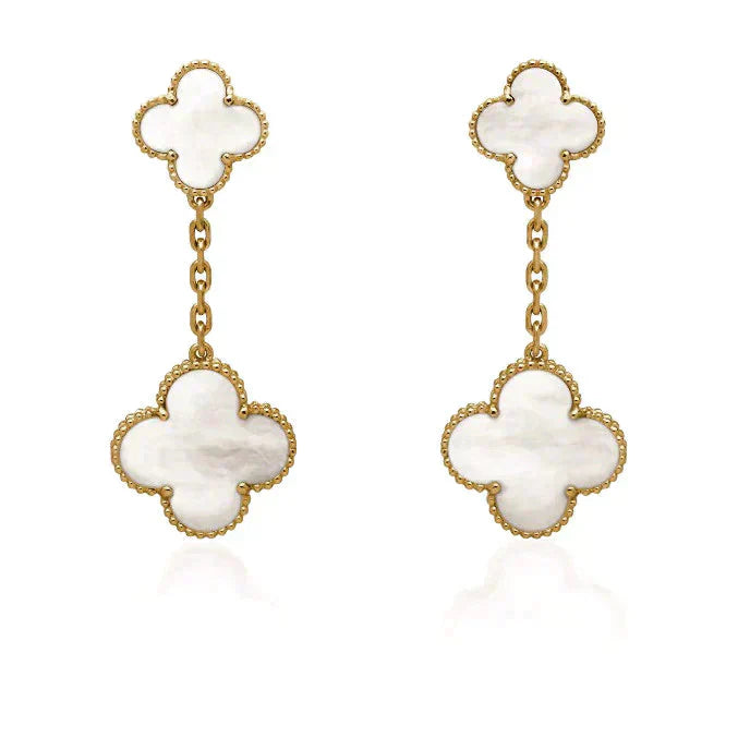 [Clover]CLOVER 2 MOTIF WHITE MOP EARRINGS