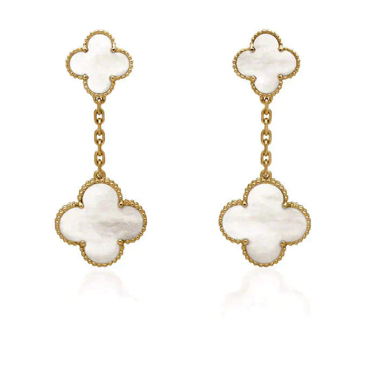 [Clover]CLOVER 2 MOTIF WHITE MOP EARRINGS